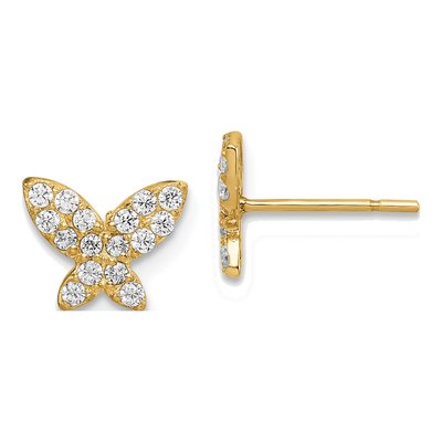14K Yellow Gold CZ Butterfly for Girls Stud Earrings