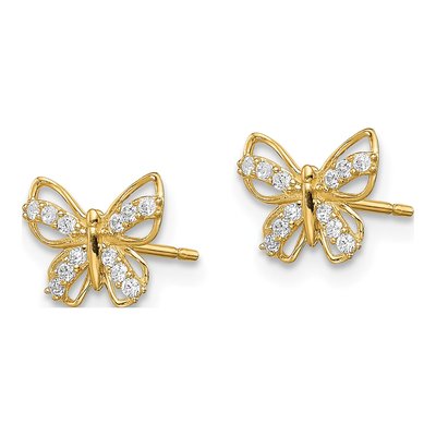 14K Yellow Gold CZ Butterfly for Girls Stud Earrings – view 2