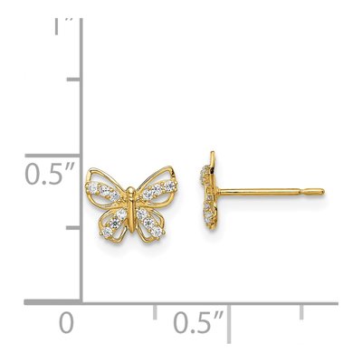 14K Yellow Gold CZ Butterfly for Girls Stud Earrings – view 4
