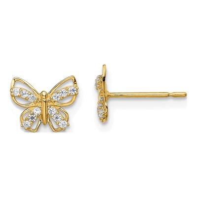 14K Yellow Gold CZ Butterfly for Girls Stud Earrings