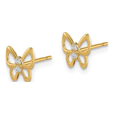 14K Yellow Gold Butterfly CZ for Girls Stud Earrings – view 3
