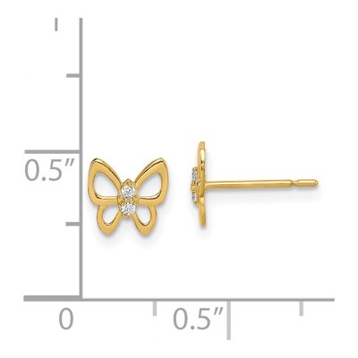 14K Yellow Gold Butterfly CZ for Girls Stud Earrings – view 5