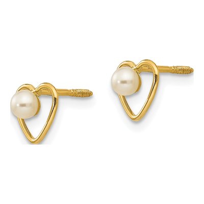14K Yellow Gold Freshwater Cultured Pearl Heart Stud Earrings – view 2