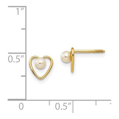 14K Yellow Gold Freshwater Cultured Pearl Heart Stud Earrings – view 4