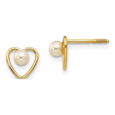14K Yellow Gold Freshwater Cultured Pearl Heart Stud Earrings
