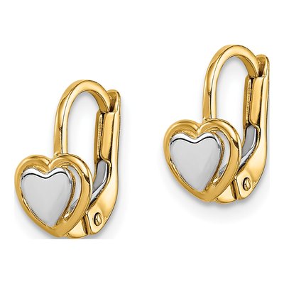 14K Two-Tone Gold Heart Leverback Earrings – view 3