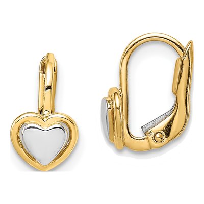 14K Two-Tone Gold Heart Leverback Earrings