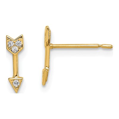 14K Yellow Gold CZ Arrow Stud Earrings