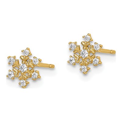14K Yellow Gold CZ Snowflake for Girls Stud Earrings – view 3