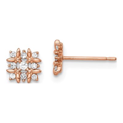 14K Rose Gold Girls' CZ Button Stud Earrings