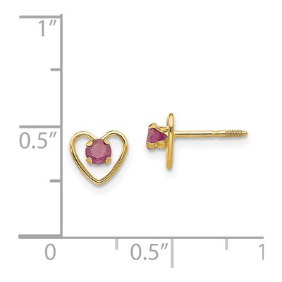 14K Yellow Gold 3mm Lab-Created Ruby Heart Screwback Stud Earrings – view 5