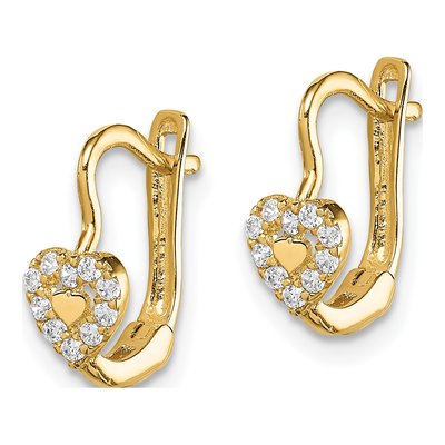 14K Yellow Gold CZ Double Heart Kids Leverback Earrings – view 2