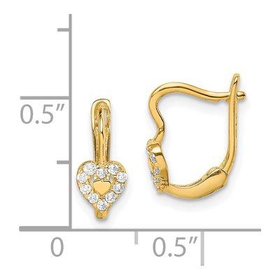 14K Yellow Gold CZ Double Heart Kids Leverback Earrings – view 4