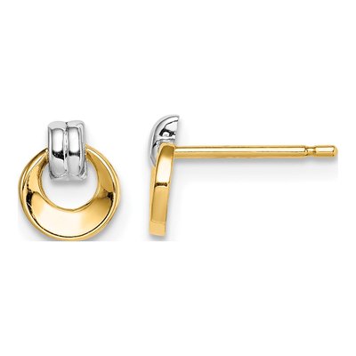 14K Yellow Gold Girls' Circle Doorknocker Stud Earrings