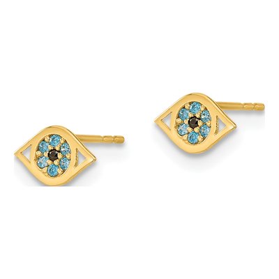 14K Yellow Gold Blue CZ Eye Stud Earrings – view 3