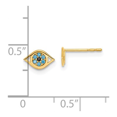 14K Yellow Gold Blue CZ Eye Stud Earrings – view 5