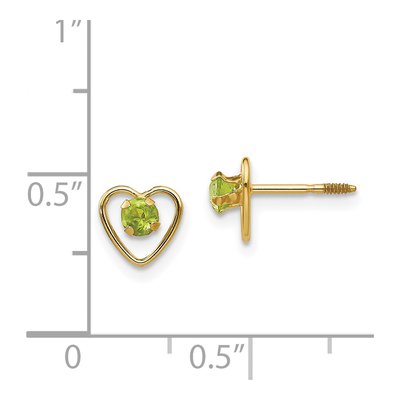14K Yellow Gold 3mm Peridot Heart Stud Earrings – view 4