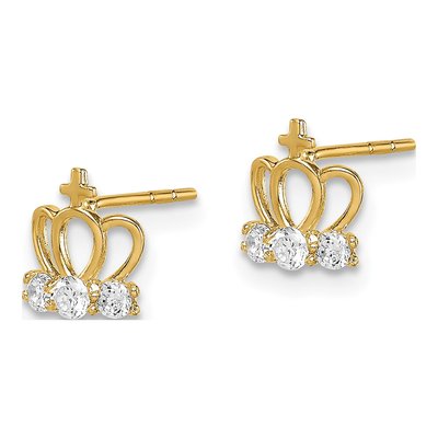14K Yellow Gold CZ Crown Stud Earrings – view 3
