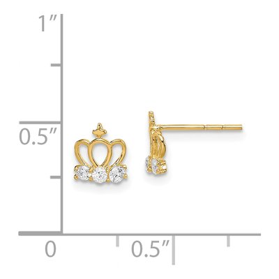 14K Yellow Gold CZ Crown Stud Earrings – view 5
