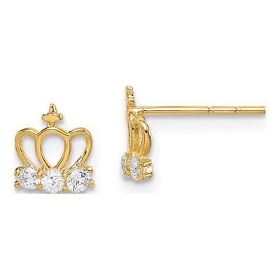 14K Yellow Gold CZ Crown Stud Earrings