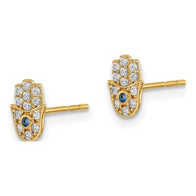 14K Yellow Gold CZ Hamsa Stud Earrings – view 3