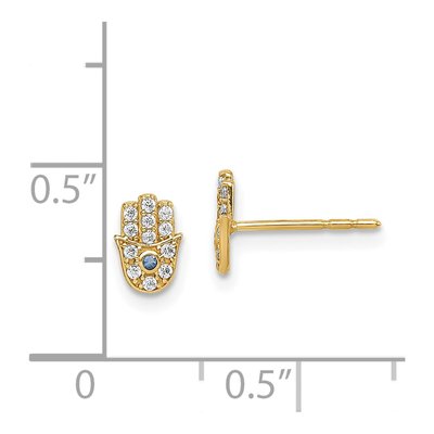 14K Yellow Gold CZ Hamsa Stud Earrings – view 5