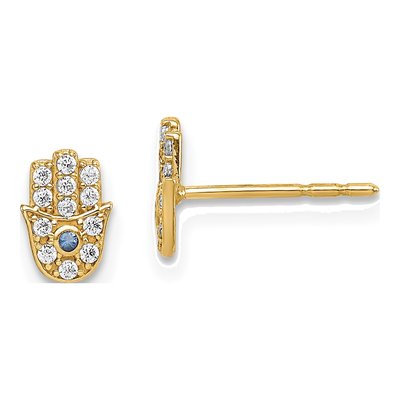 14K Yellow Gold CZ Hamsa Stud Earrings