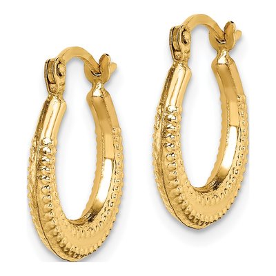 14K Yellow Gold 15mm Textured Hoop Earrings – view 3