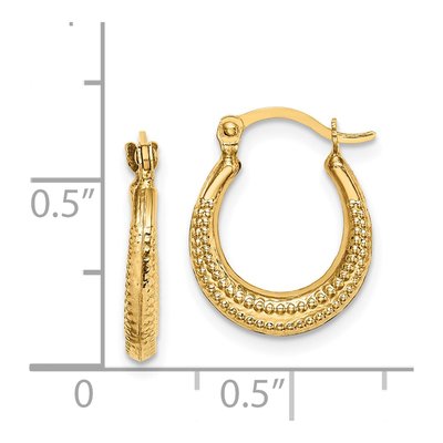 14K Yellow Gold 15mm Textured Hoop Earrings – view 5
