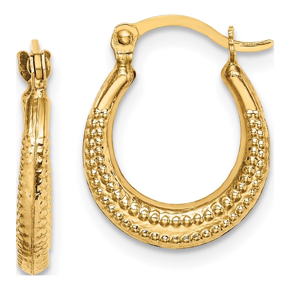 14K Yellow Gold 15mm Textured Hoop Earrings