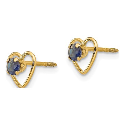 14K Yellow Gold 3mm Lab-Created Sapphire Heart Birthstone Stud Earrings – view 3
