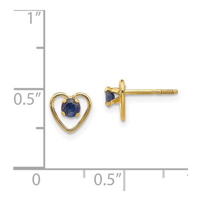 14K Yellow Gold 3mm Lab-Created Sapphire Heart Birthstone Stud Earrings – view 5