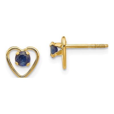 14K Yellow Gold 3mm Lab-Created Sapphire Heart Birthstone Stud Earrings