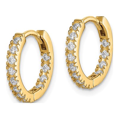14K Yellow Gold 11mm CZ Inside-Out Huggie Hoop Earrings – view 3