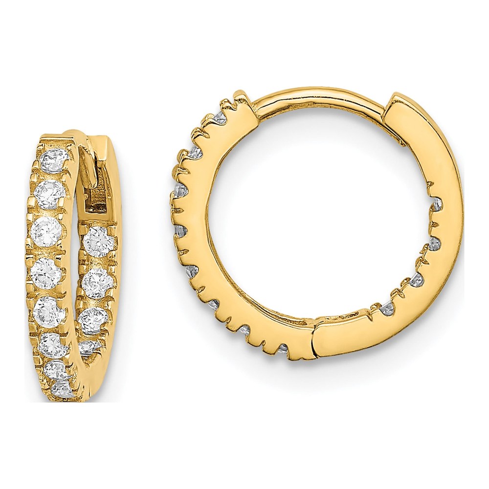 14K Yellow Gold CZ In/Out Hinged Hoop Earrings