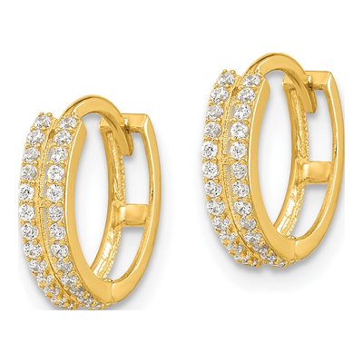 14K Yellow Gold 12mm CZ Double Row Huggie Hoop Earrings – view 3
