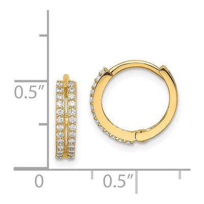 14K Yellow Gold 12mm CZ Double Row Huggie Hoop Earrings – view 5