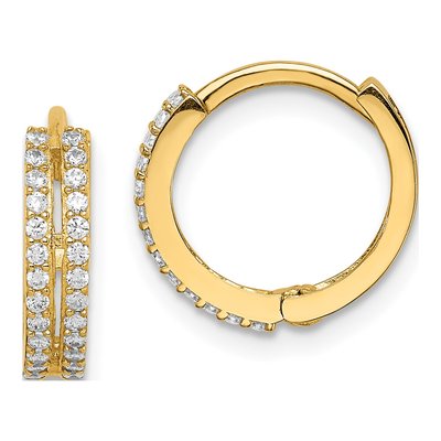 14K Yellow Gold 12mm CZ Double Row Huggie Hoop Earrings