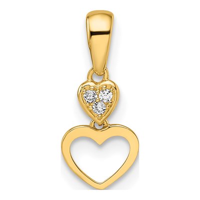 14K Yellow Gold CZ Hearts Pendant