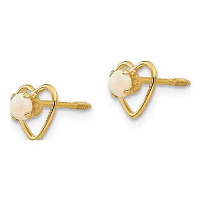 14K Yellow Gold 3mm Lab-Created Opal Heart Birthstone Stud Earrings – view 3