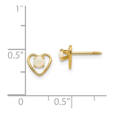 14K Yellow Gold 3mm Lab-Created Opal Heart Birthstone Stud Earrings – view 5