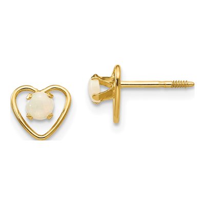 14K Yellow Gold 3mm Lab-Created Opal Heart Birthstone Stud Earrings