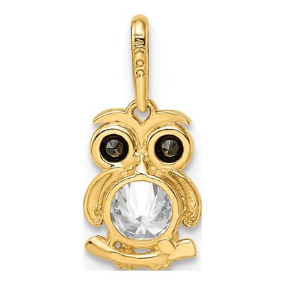 14K Yellow Gold CZ Owl for Girls Pendant – view 4