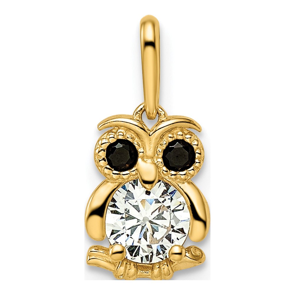 14K Yellow Gold CZ Owl for Girls Pendant