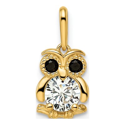 14K Yellow Gold CZ Owl for Girls Pendant