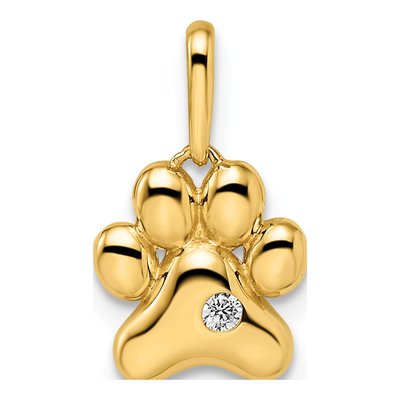 14K Yellow Gold CZ Paw Print Pendant