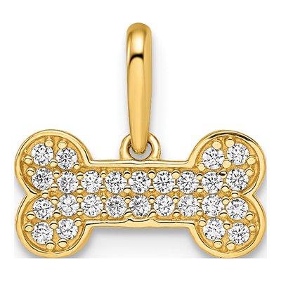 14K Yellow Gold CZ Girls' Dog Bone Pendant