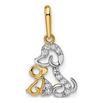 14K Yellow Gold CZ Puppy Pendant