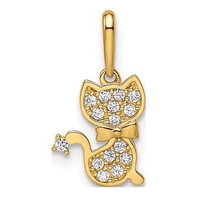 14K Yellow Gold CZ Cat for Girls Pendant