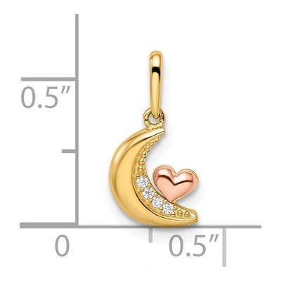 14K Two-Tone Gold CZ Moon Heart Pendant – view 5